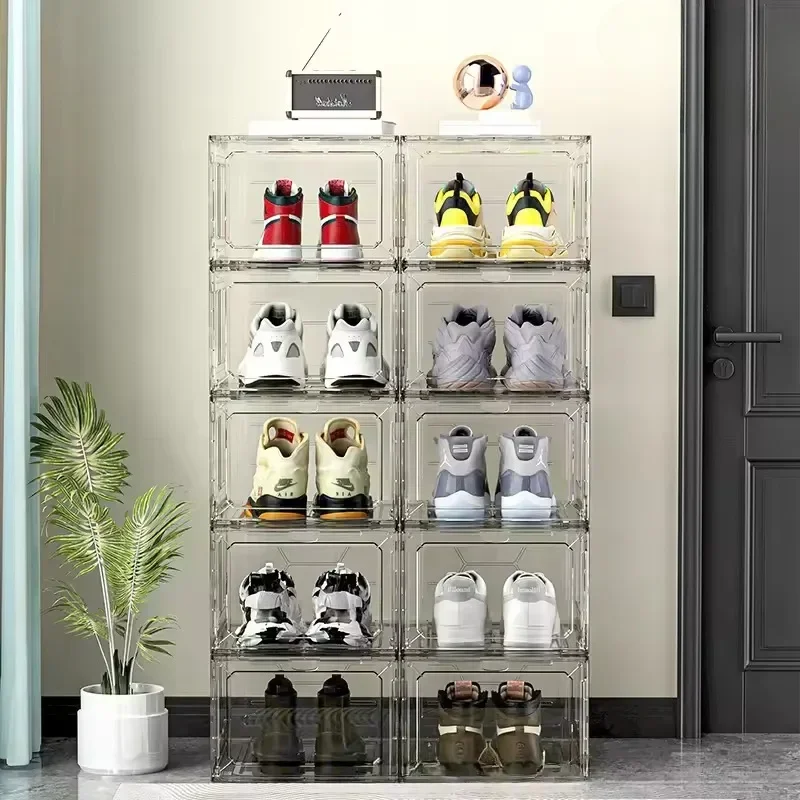1/2/4 pçs conjunto dobrável sapatos de plástico caso empilhável tênis caixa exibição engrossado transparente sapatos organizador caixa armazenamento à prova de poeira